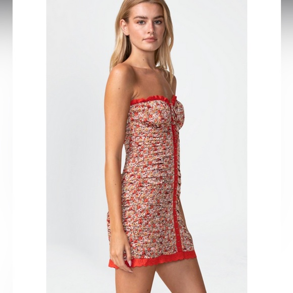 Musette Mini Ruffle Cottage Boho style mini bustier top floral dress size small - Picture 4 of 16